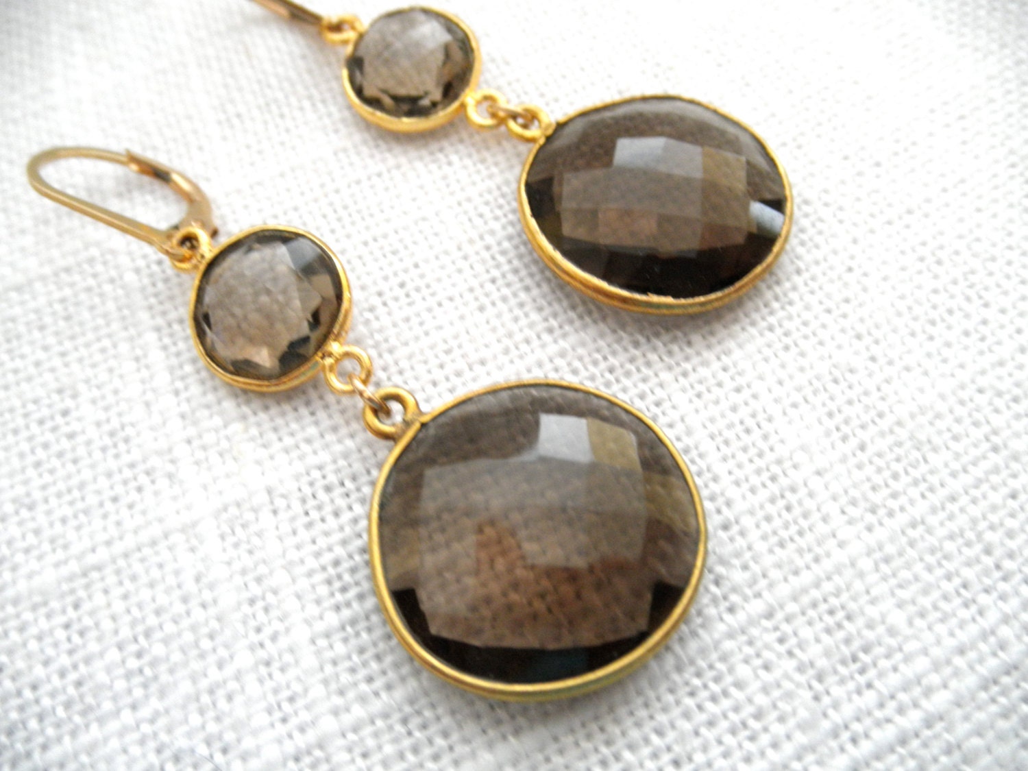 Smokey topaz earrings - topaz earrings - gold earrings - E A R R I N G S