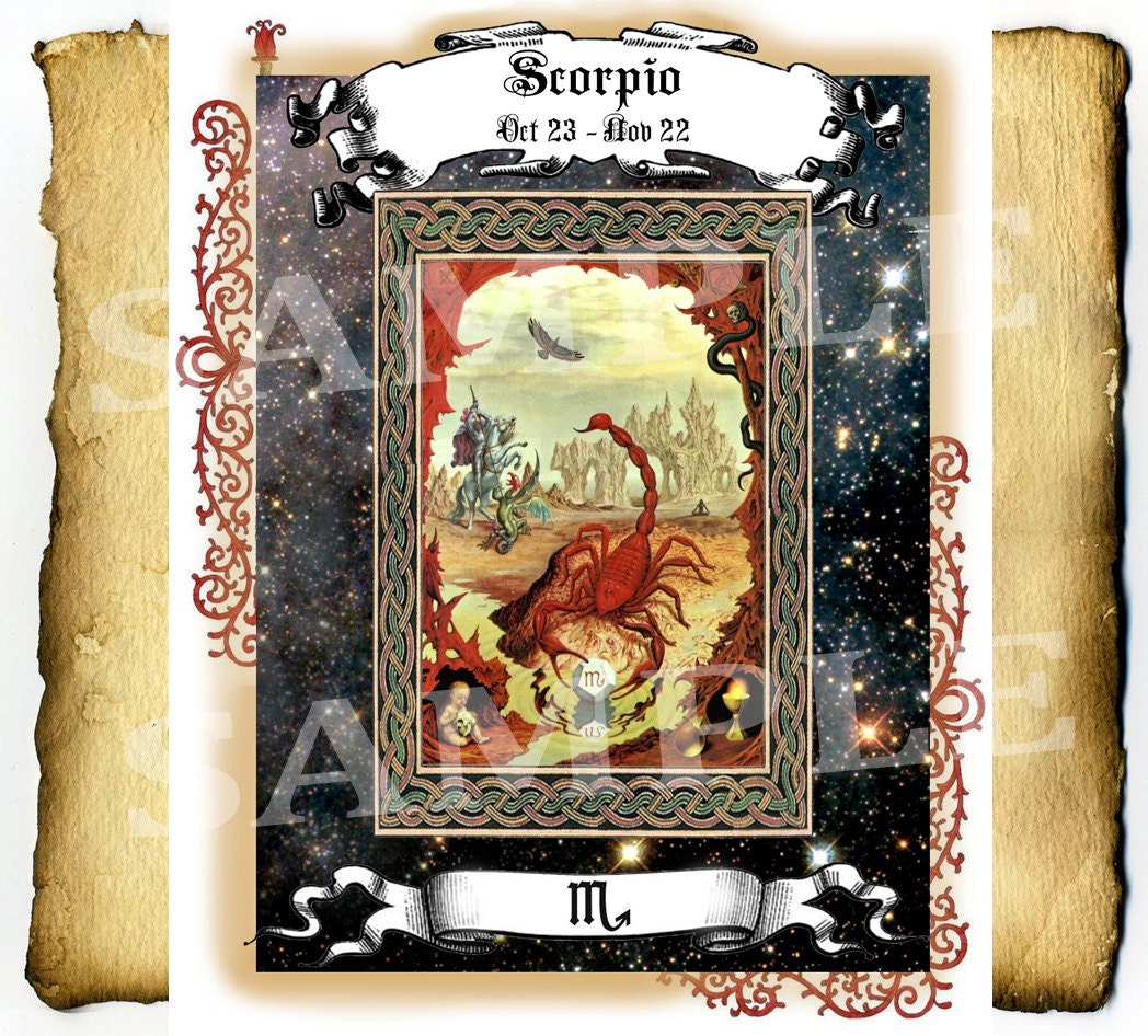Digital Graphic "Scorpio Illuminated" - Clipart Page, Zodiac Wiccan Pagan BoS Book of Shadows