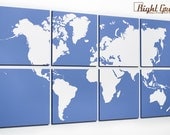 Large World Map Acrylic Painting on 8 Panels Customized Printmaking - Perfect Gift