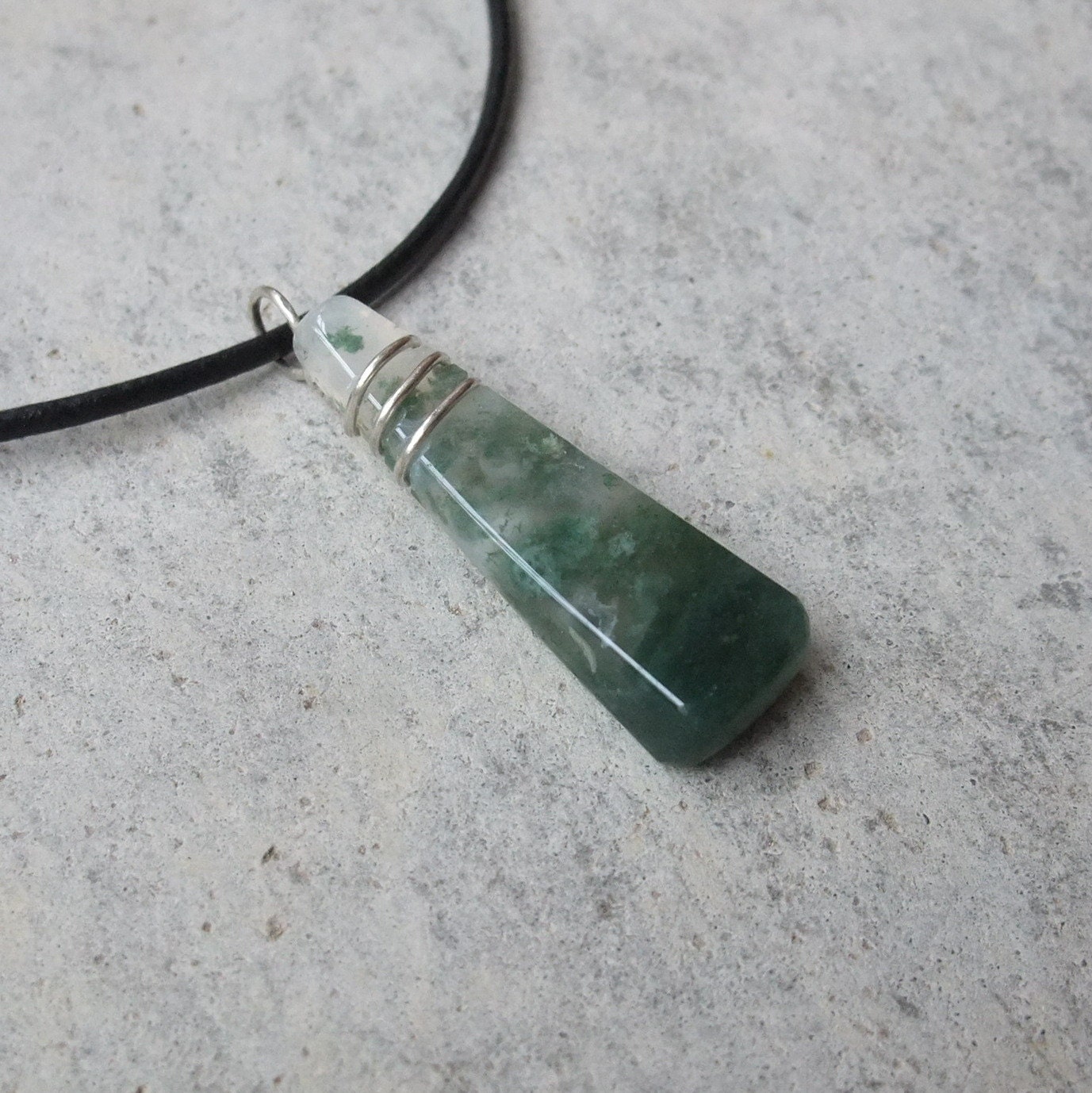 Moss Agate pendant necklace - long elegant simple natural stone jewelry handmade in Australia
