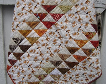 Baby Quilt- Lions and Giraffes- Gold and Brown and Rust- Baby Shower Gift- Baby Gift