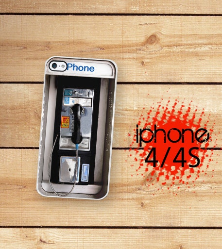 iPhone 4S Case Retro Public Pay Phone Hard Case For iPhone 4 and iPhone 4S Rubber Trim