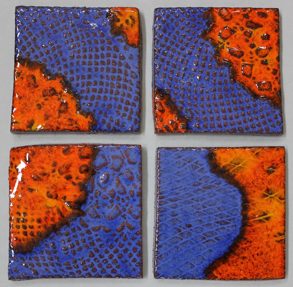 Blue - Orange Ceramic Coaster set of four Item 016