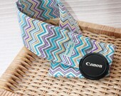 DSLR Camera Strap Cover with Padding and Lens Cap Pocket - ZigZag in Aqua