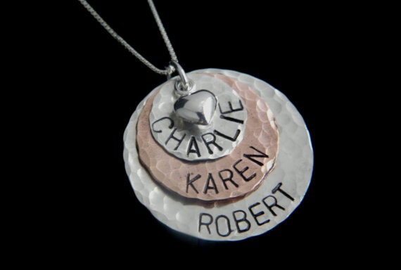 Personalized Two-Tone Triple Tier Sterling Silver & Copper Necklace - Custom Hand Stamped