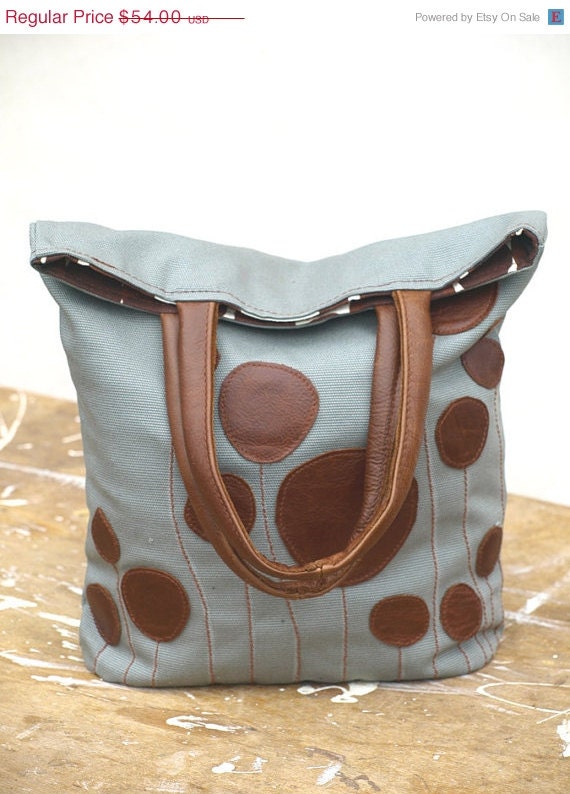 Brown Leather Bag, Mini Tote, Leather Canvas bag, Purse, Market Tote, Beach bag, Everyday tote for women -