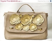Leather Bag, Laptop Bag Women, Briefcase, Floral Leather Tote, Everyday Purse, Summer Bag, Satchel, Grey Yellow / Summer fashion sale