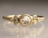 Rose Cut Moissanite Engagement Ring - 14k Yellow Gold