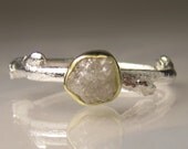 Raw White Diamond Twig Ring - 18k Gold and Sterling Silver