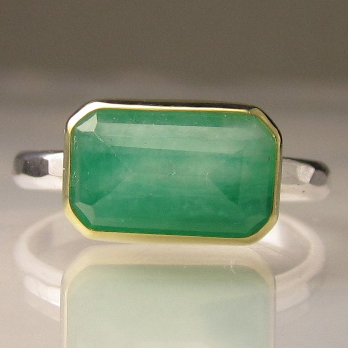 Rose Cut Emerald Ring - Recycled 18k Gold and Sterling Silver