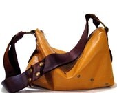Leather Slouchy Shoulderbag in Mustard Rivet Detail Lined with Organic Linen Available in Fuchsia Grey Teal Ivory Burnt Orange & Mustard