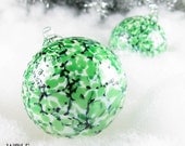 Blown Glass Christmas Tree Ornament Ball Suncatcher Emerald Green White and Black Granite