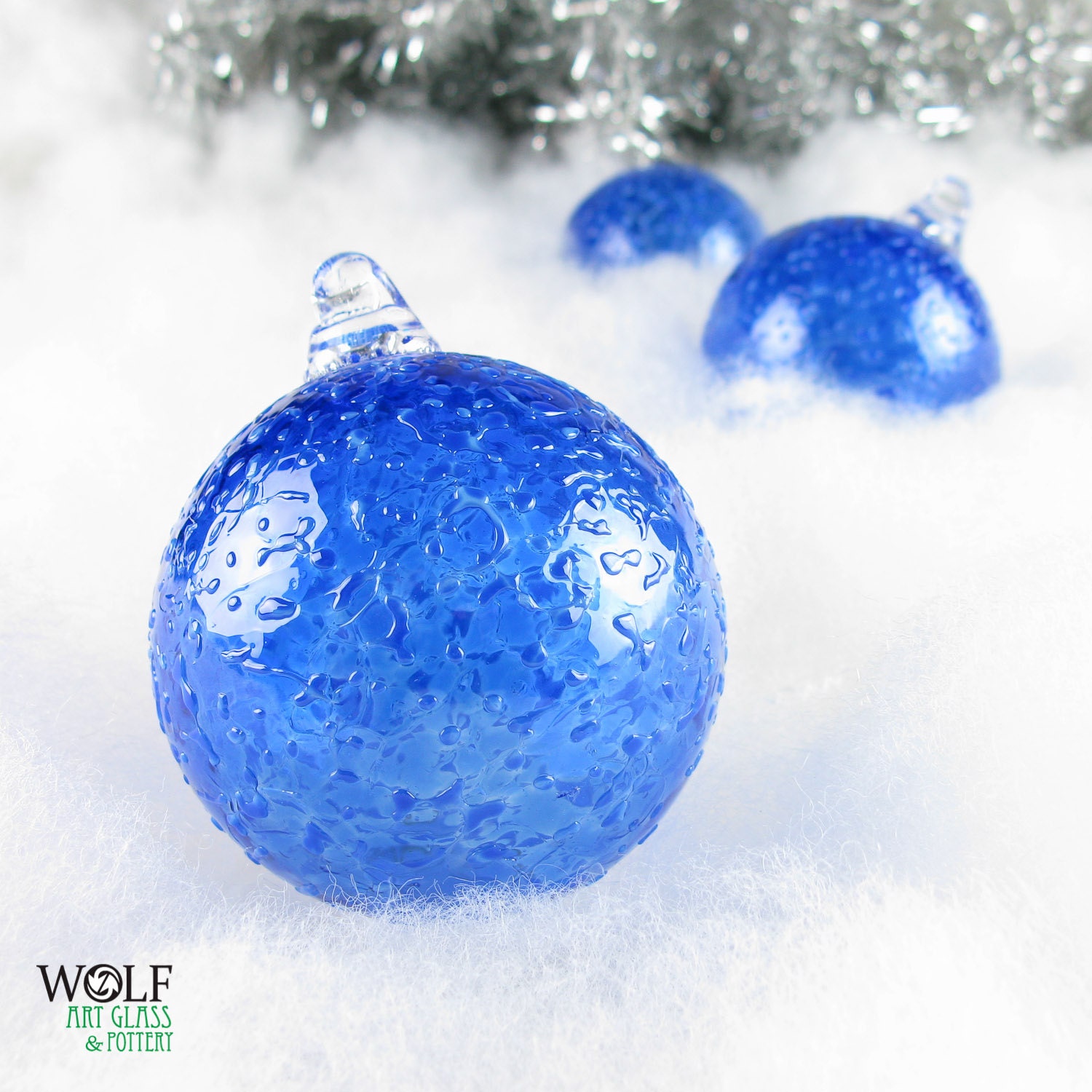 Blown Glass Christmas Tree Holiday Ornament Suncatcher Sapphire Blue Ice