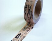 Washi Tape - 15mm - Vintage Catalog Illustrations on Blush Pink - Deco Paper Tape
