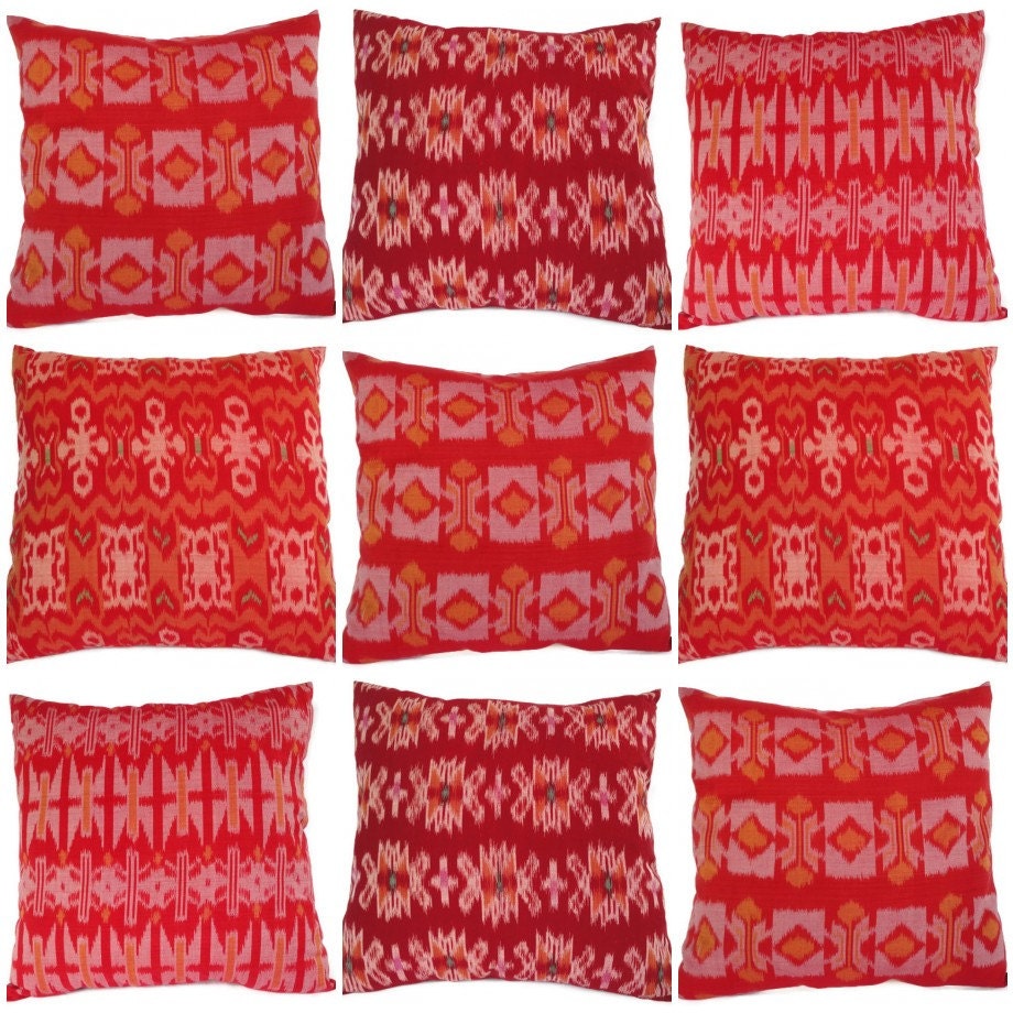 Ikat, Pillows, Red, Set of 9, 16x16/12x18