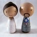 Full Custom Personalized Kokeshi Secret Superhero Peg Doll Wedding Cake Topper, Bride, Groom, Couple