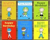 SALE - Boy Themed Happy Birthday Card Assortment. For him. Assorted Stick Figure Birthday Set. Basketball. Football. Sports. Fishing. Soccer