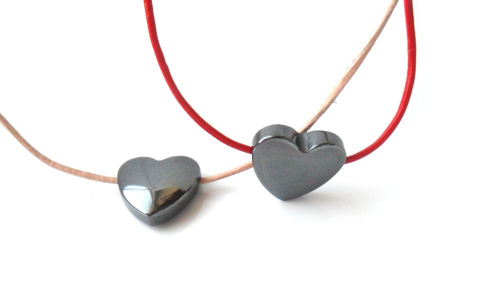 Simple everyday necklace Leather hematite heart  Blood Stone  Minimal Gift for her under