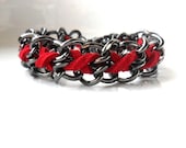 Cross Braided Gunmetal Chain Bracelet   Red  Friendship bracelet stacks Color block bright color bracelet - Daniblu