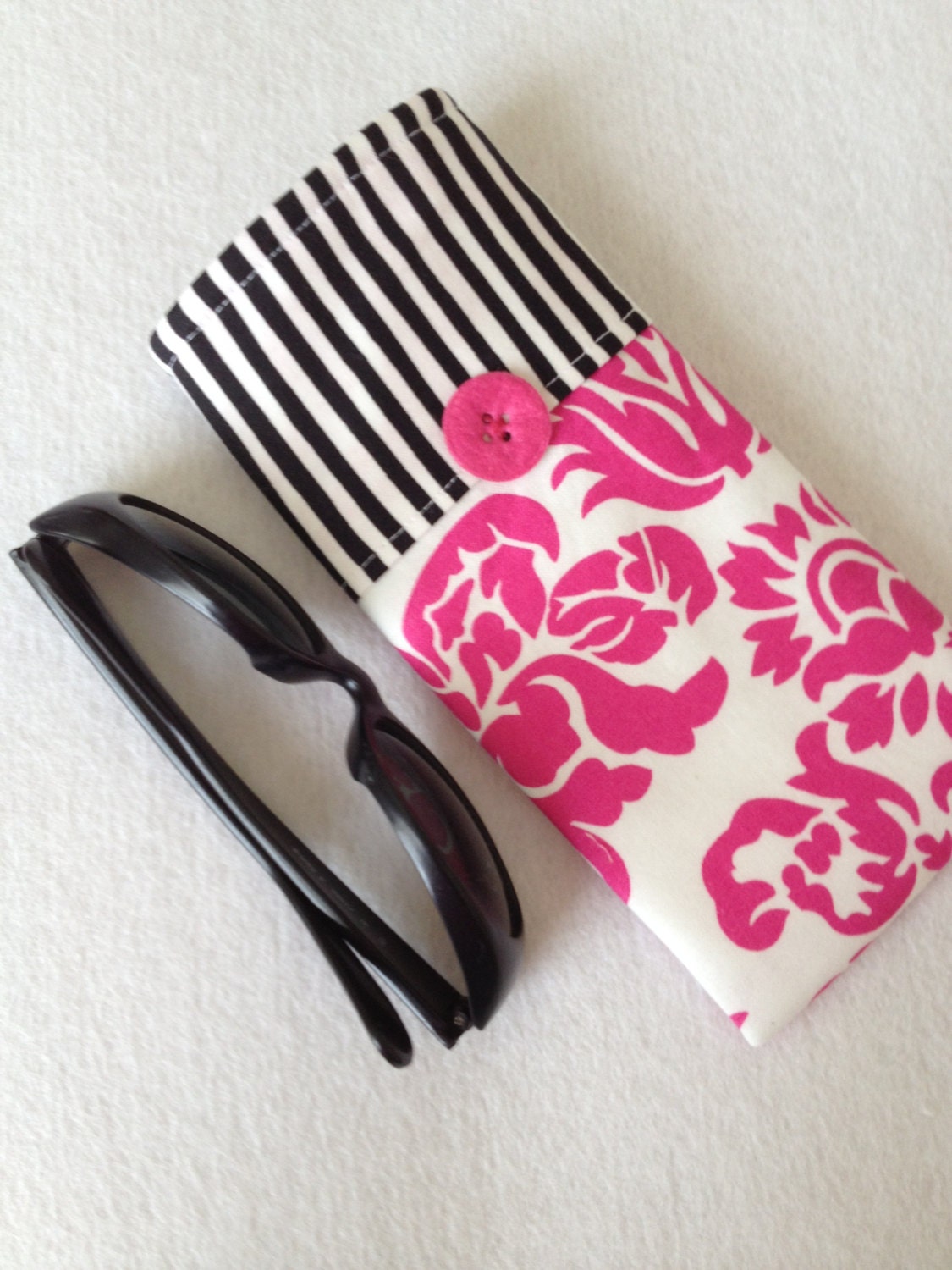 Sunglasses Case, large size glasses sleeve, black and white stripes, pink floral flowers, eyeglass cozy, soft case, gift for women, chic