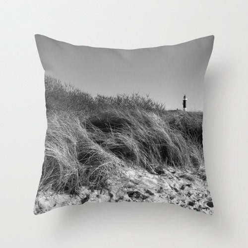 At the Beach . Throw Pillow . Home Decor . Decoration . Elegant . Romantic . Beach . Lighthouse . Dune . Summer . Sea