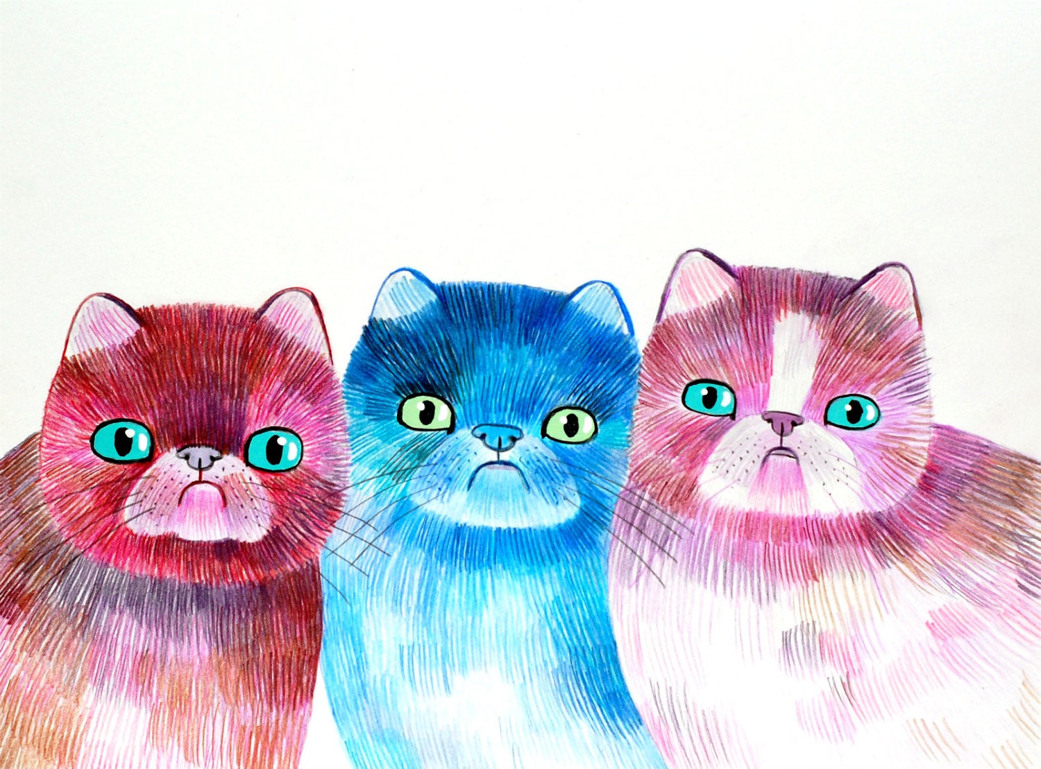 3 cats (original illustration on paper)