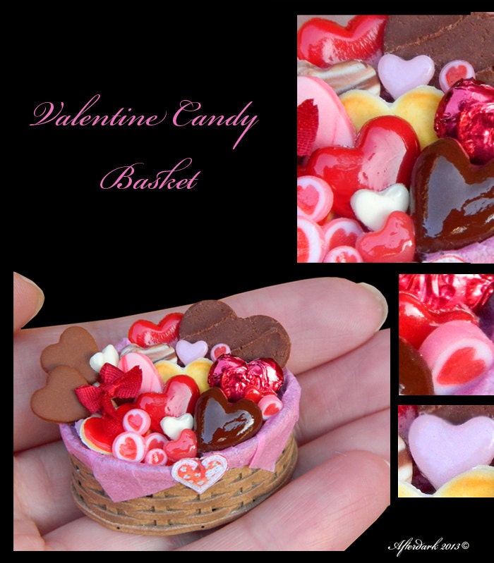 SALE Luxury Valentine Gift Basket - Artisan fully Handmade Miniature in 12th scale. From After Dark miniatures.