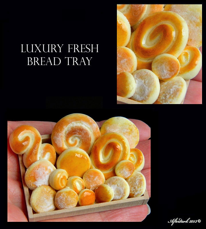 Luxury Bread Tray - Artisan fully Handmade Miniature in 12th scale. From After Dark miniatures.