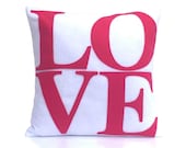 Pink Love Pillow Appliqued Eco-Felt Cover on Pure White - 18 inches