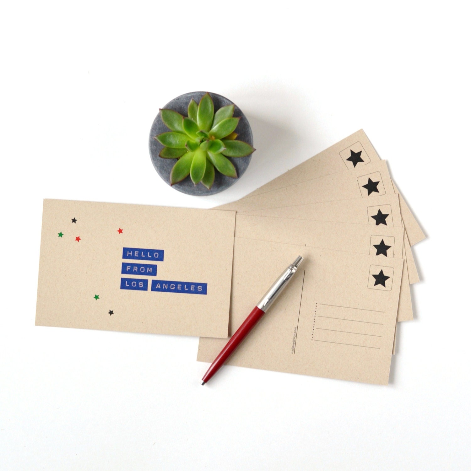 Postcard 6 Pack - Hello From Los Angeles - Six recycled kraft paper postcards