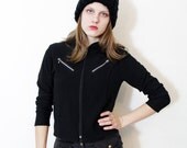 Vintage jacket / 90s black ribbed zip up crop jacket / size S-M