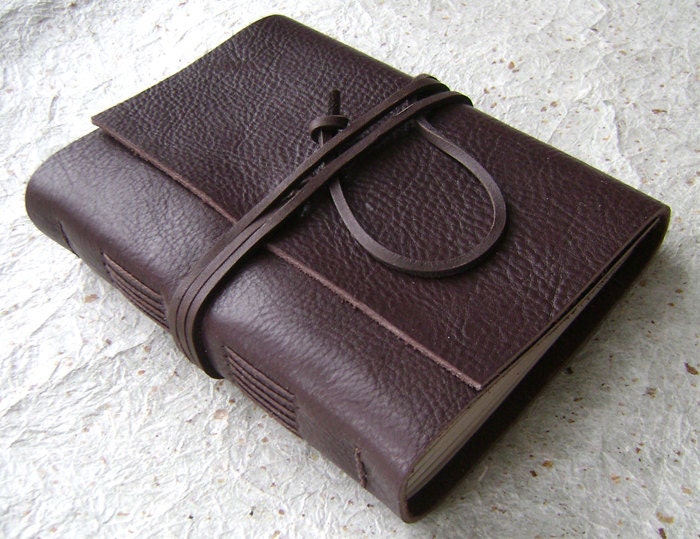 Leather Journal, dark chocolate, handmade rustic journal by Dancing Grey Studio