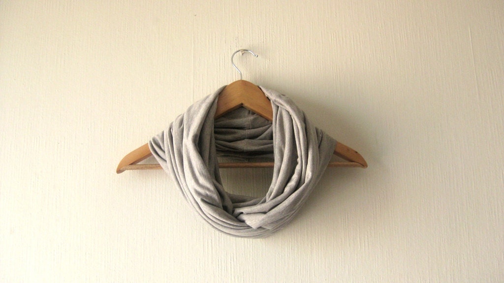 Gray Infinity Scarf - Delicate Spring Soft Jersey Circle Loop Scarf Cowl Neckwarmer
