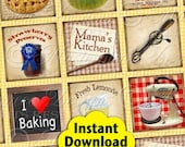 Retro Kitchen / Cook / Cooking - INSTANT DOWNLOAD 1x1 Inch Square Tiles Digital JPG Collage Sheet