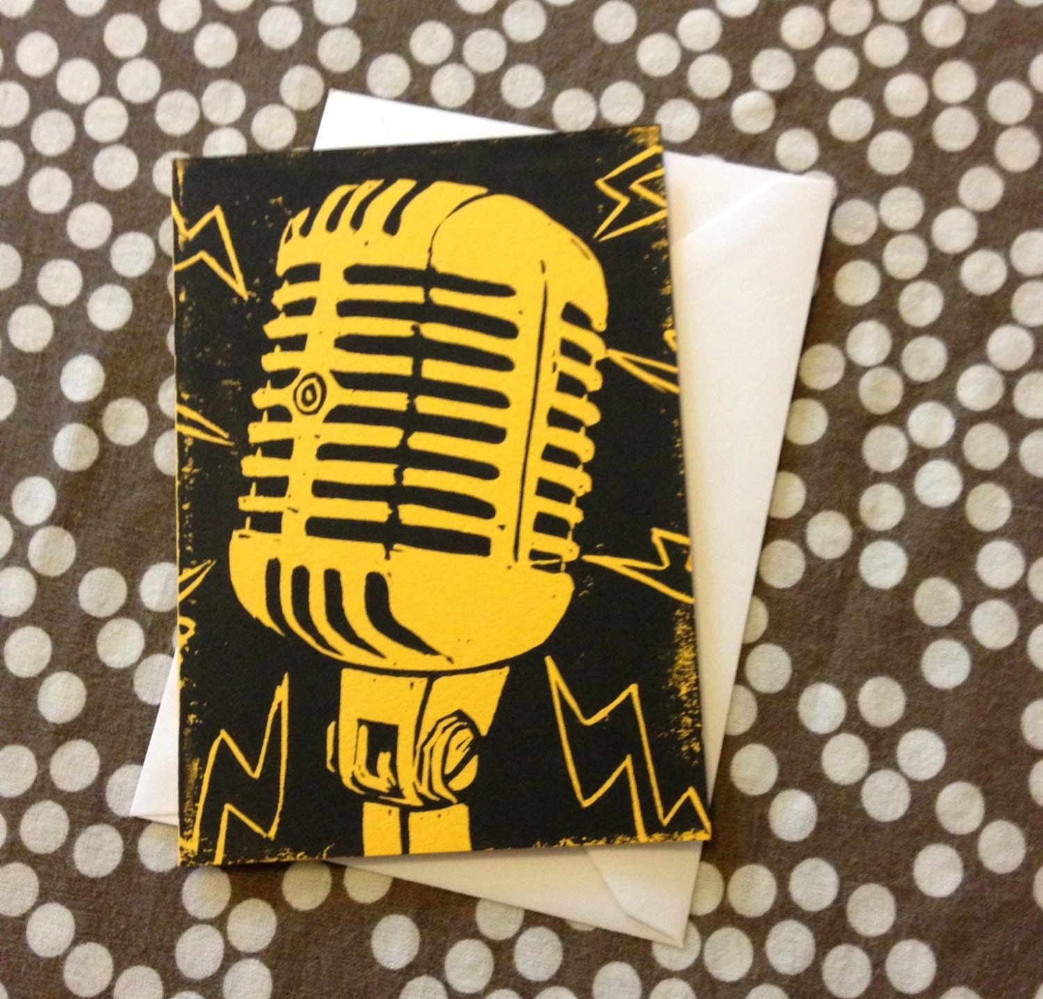 Linocut microphone Card / notelet