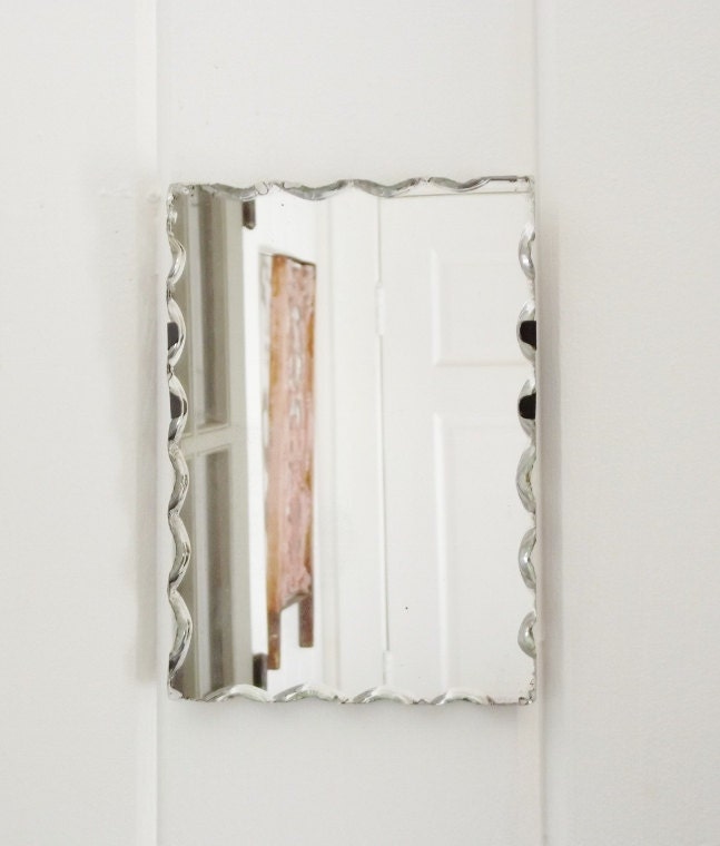 Vintage Shaving Mirror Pie Crust Edge Standing Easel