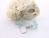 Sea Glass Earrings Aqua Sea Glass Chips Antique Silver Small Dangle Beaded Wire