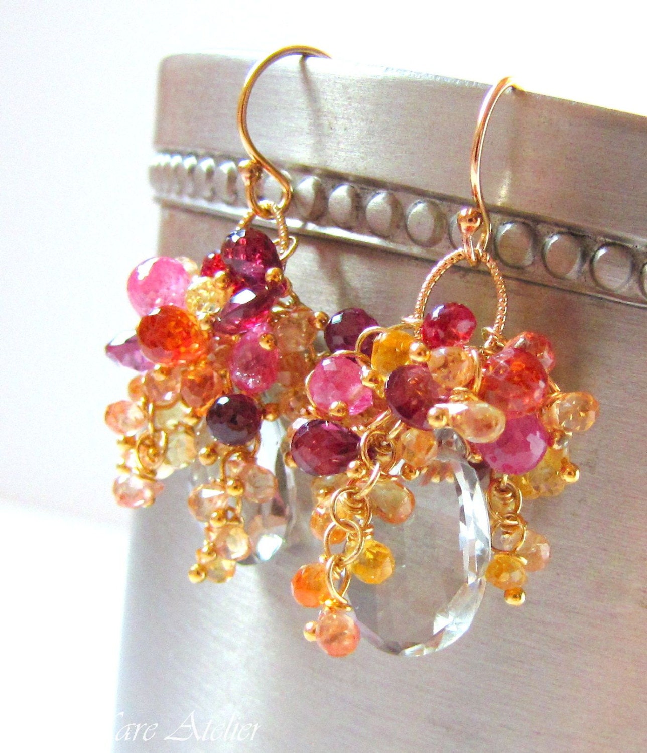 Green Amethyst, Sapphire, Garnet, Ruby earrings