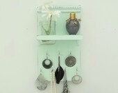 Mint Green Wood Jewelry Hanger....Key Hooks....Organizer......Mason Jar Shelf..