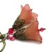 Hand Dyed Lucite Flower Dangle Earrings, Vintage Style Jewelry, Pink Salmon, Crystal Jewelry, Antiqued Brass, For Her