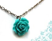 Teal Rose Necklace. Statement Necklace. Flower Necklace by Liz Hutnick on Etsy