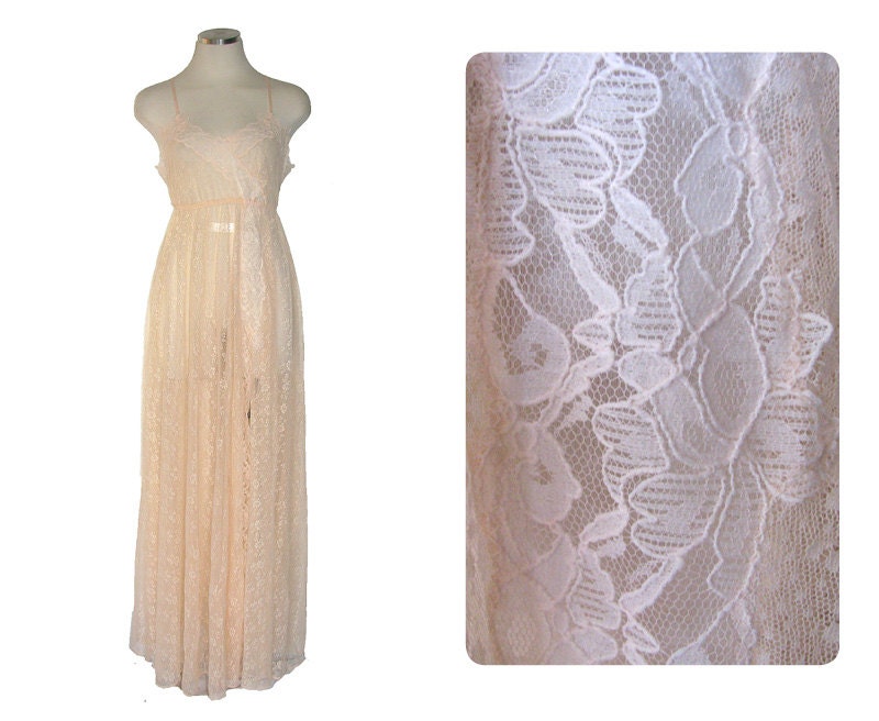 Vintage 60s Lingerie Gown / 1960s Negligee / Lace Lingerie / Nightgown / Pink Lingerie / Glydons / 1960s Lingerie / 60s Lingerie / Size M