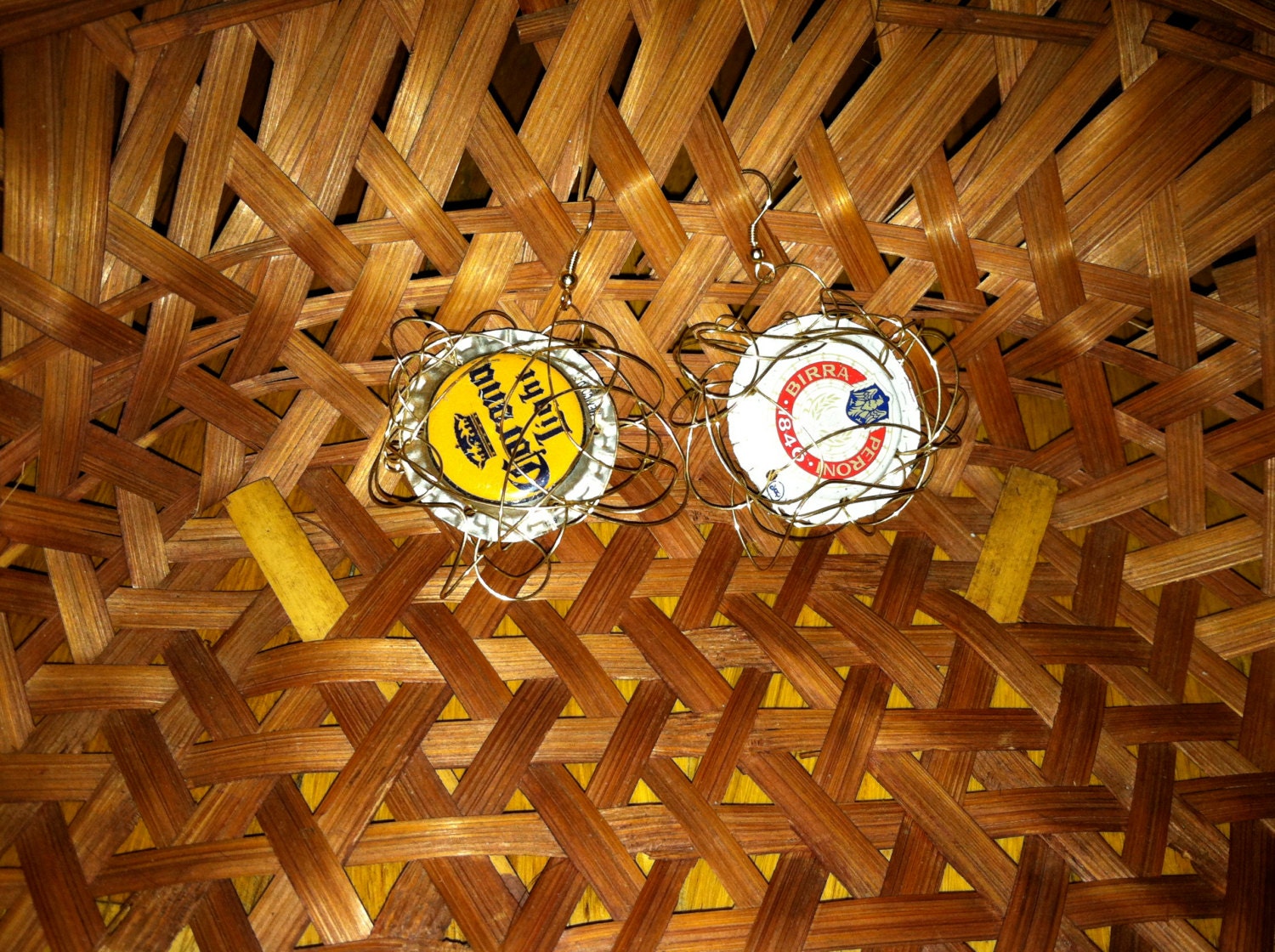 White & Gold Nestled Wire Bottle Cap Earrings