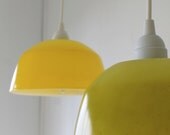 Lemon Lime - Upcycled Hanging Pendant Lighting Fixtures Featuring a Pair of Vintage Fire King Mixing Bowls  - OOAK BootsNGus Lamps Design