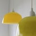 Lemon Lime - Upcycled Hanging Pendant Lighting Fixtures Featuring a Pair of Vintage Fire King Mixing Bowls  - OOAK BootsNGus Lamps Design