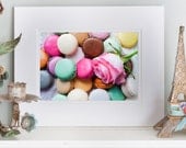 SALE - Paris Photography, Macarons and a Rose, Travel Food Photography, 5 x 7 Fine Art Photograph in 8 x 10 Double Mat