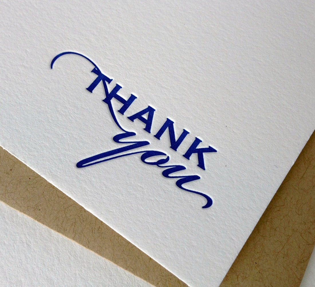 Letterpress Stationery Set. Thank You cards. Royal Blue - 10 cards