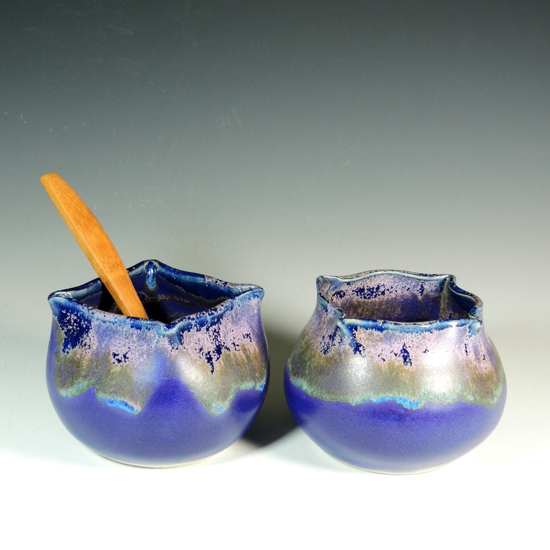 Salt Cellar and Pepper Cellar Set in Purple Rain Glaze / Kitchen Food Prep / Handmade Pottery in Stoneware Clay