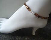 Beaded ankle bracelet beachy stretch sparkly anklet brown shells tropical island summer jewelry