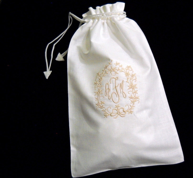 Irish Linen Money Bag Embellished with Floral crest and your monogram